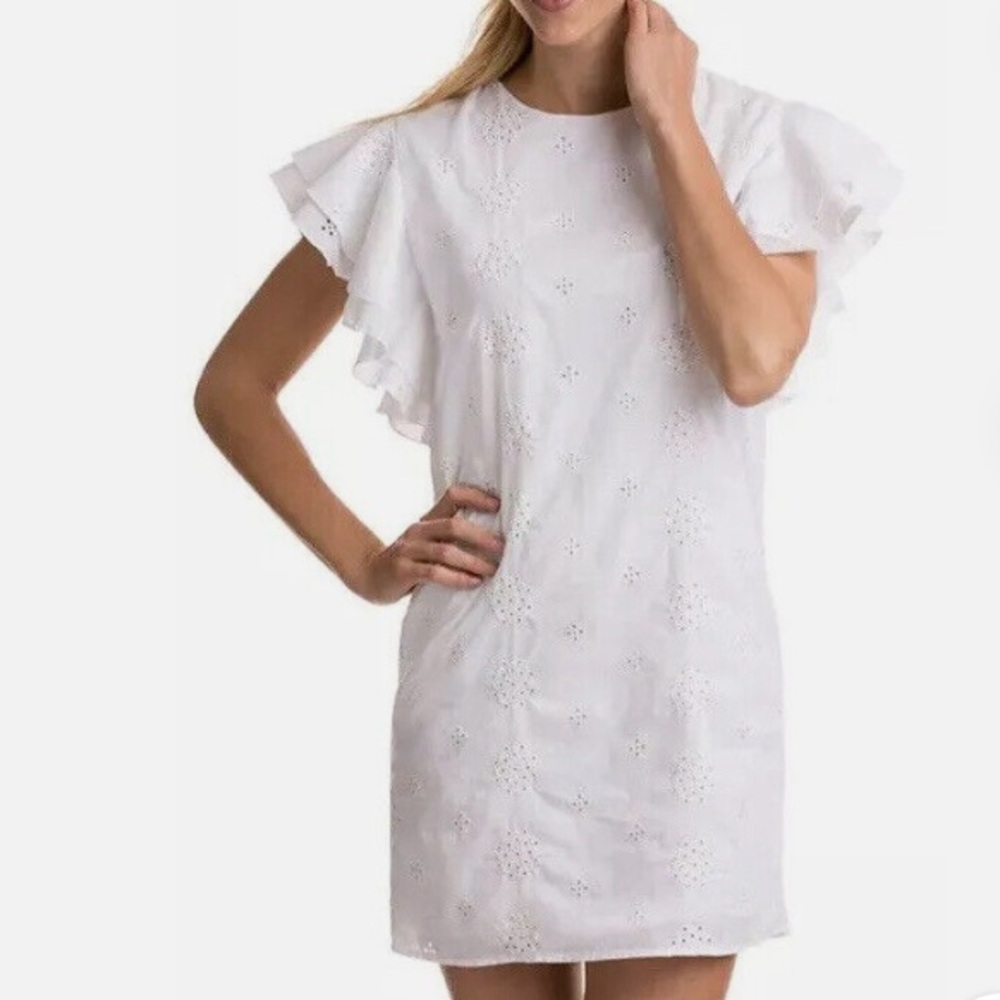 Vineyard Vines White Eyelet Flutter Sleeve Dress EUC